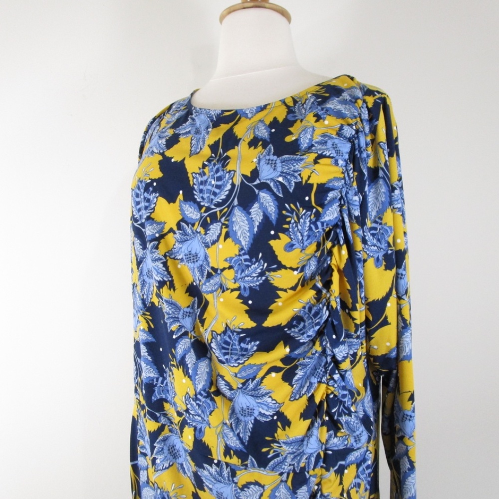 Eloquii Womens Plus Size Navy Blue Yellow Floral Shift Midi Dress Size 26 - Picture 2 of 11
